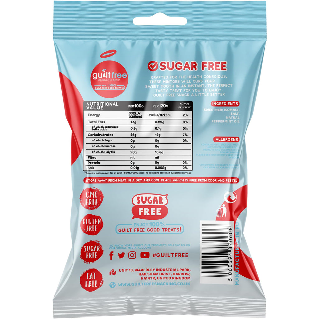 Guiltfree Sugar Free Mintoes (Wrapped) Retro Classic Sweets, Perfect Soft Chews | for Diabetic Gift Hamper Basket Party Bags Birthday Treats Valentine and Perfect for Gifting | 1 x 75g Resealable Pack