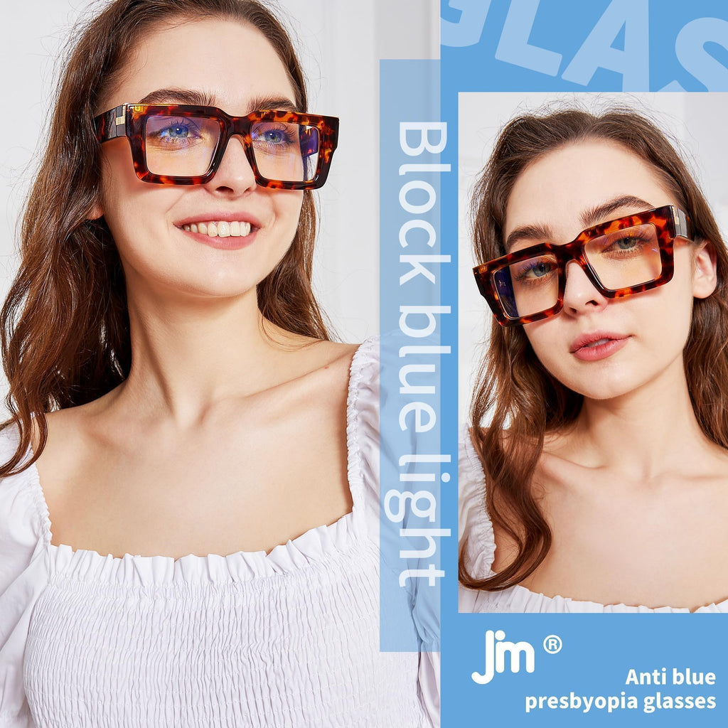JM 3 Pack Oprah Style Reading Glasses for Women Men with Spring Hinge, Fashion Oversized Square Blue Light Blocking Readers +2.5