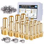 Ailbiuko 22Pcs Brass Hose Fittings, 3/8" Barb to 1/4" NPT, 1/4" Barb to 1/4" NPT Male, 1/8" 1/4" 3/8" 1/2" Barbed Air Hose Kit with 44Pcs Pipe Hose Clamps