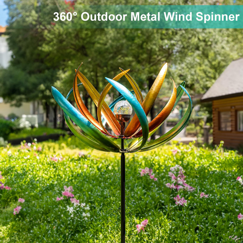 83" Large Solar Wind Spinner Outdoor - Metal Tulip Flower Sculpture with Multi-Color LED Glass Ball - Waterproof Kinetic Yard Art for Garden Lawn Patio, Mother’s Day Birthday Gardening Gifts