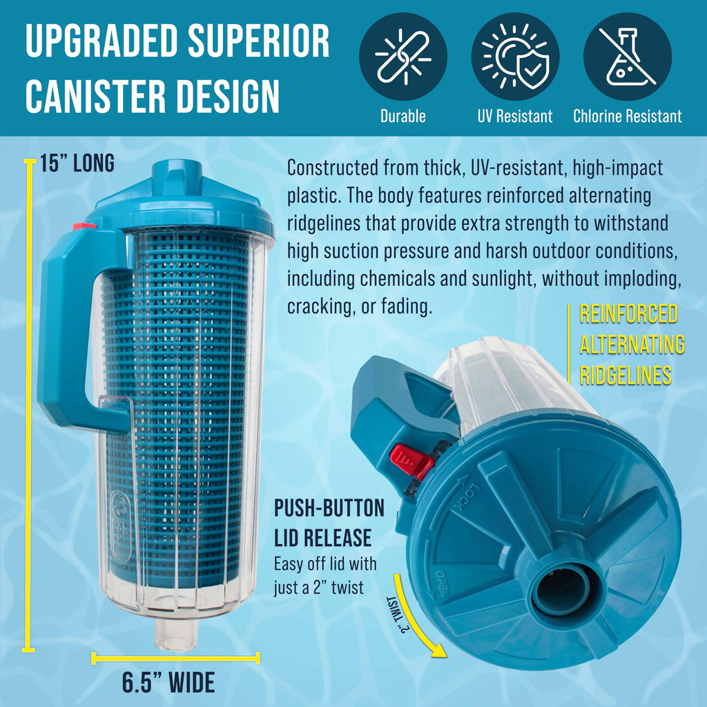 U.S. Pool Supply Pool Leaf Canister - XL Heavy Duty Inline Pool Leaf Catcher, 3-in-1 Filtration (3 Filters, Basket, Mesh Bag & Micro-Cartridge) - Fits 1.5" Hoses, Catch Leaves, Inground Vacuum Cleaner
