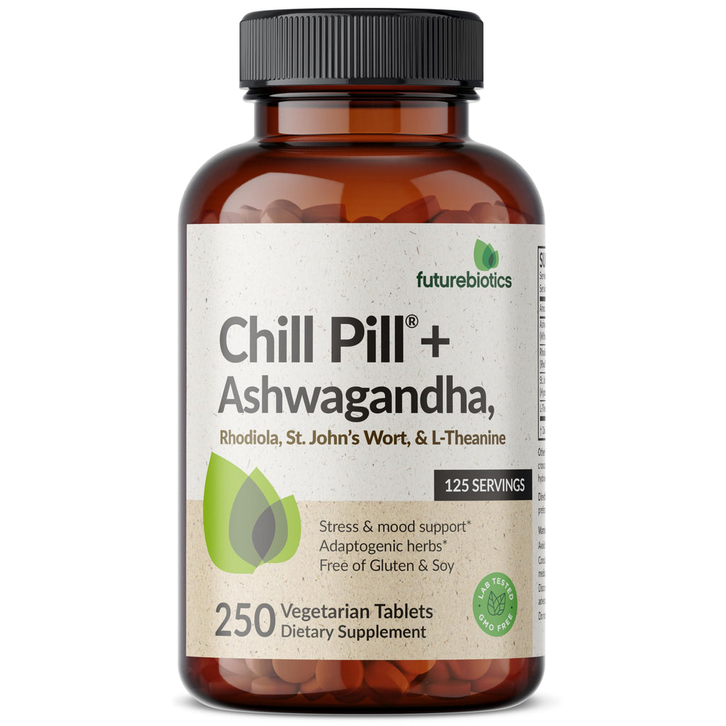 Futurebiotics Chill Pill + Ashwagandha, Rhodiola, St. John’s Wort, & L-Theanine - Non-GMO, 250 Vegetarian Tablets
