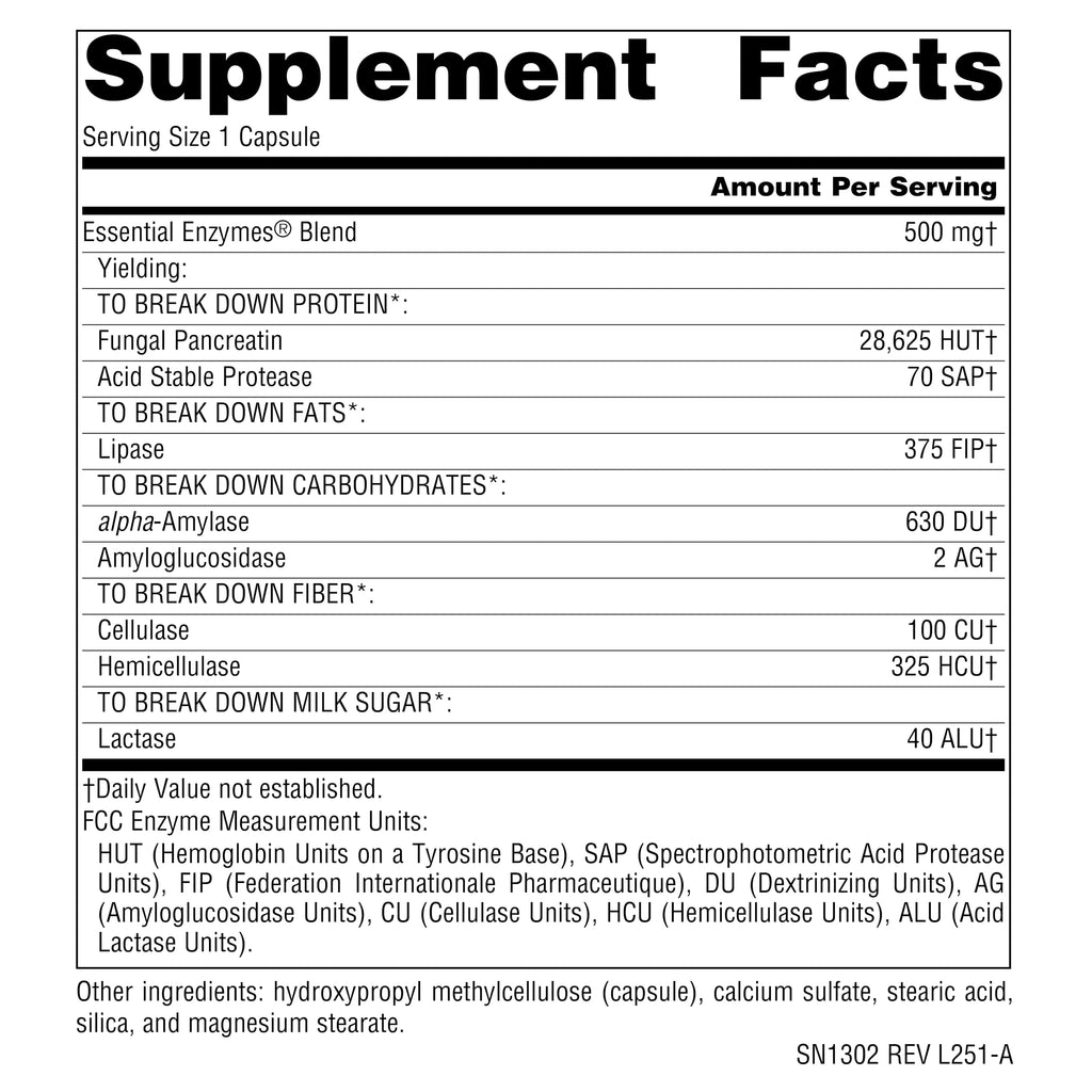 Source Naturals Essential Enzymes 500mg Bio-Aligned Multiple Enzyme Supplement Herbal Defense for Digestion, Gas, Constipation & Bloating Relief - Supports Immune System* - 120 Vegetarian Capsules