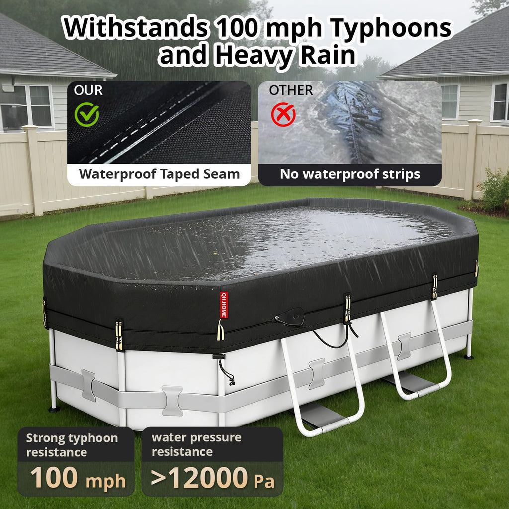 QH.HOME 12X20ft Oval Pool Cover,[Ultimate Windproof & Tear-Resistant Fabric],Snug Fit with Patented Ratchet & Weight Rings,Solar Pool Cover for Above Ground Pools, Blocks Leaves &Waterproof