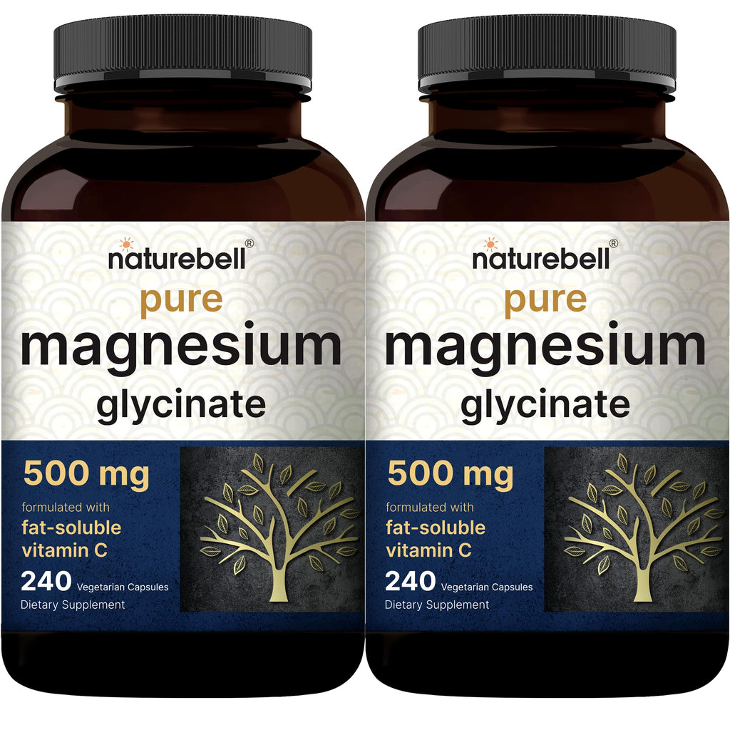 Pure Magnesium Glycinate 500mg with Fat Soluble Vitamin C, 480 Veggie Capsules (2 Pack) – 100% Chelated & Purified – 3rd Party Tested, Filler Free, Vegan Friendly, Non-GMO