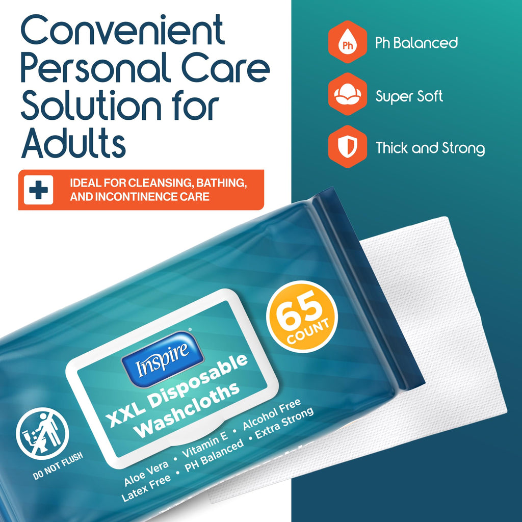Inspire Adult Wet Wipes, Wash Cloths for Incontinence & Cleansing for Elderly, 8"x13" (780 Count)