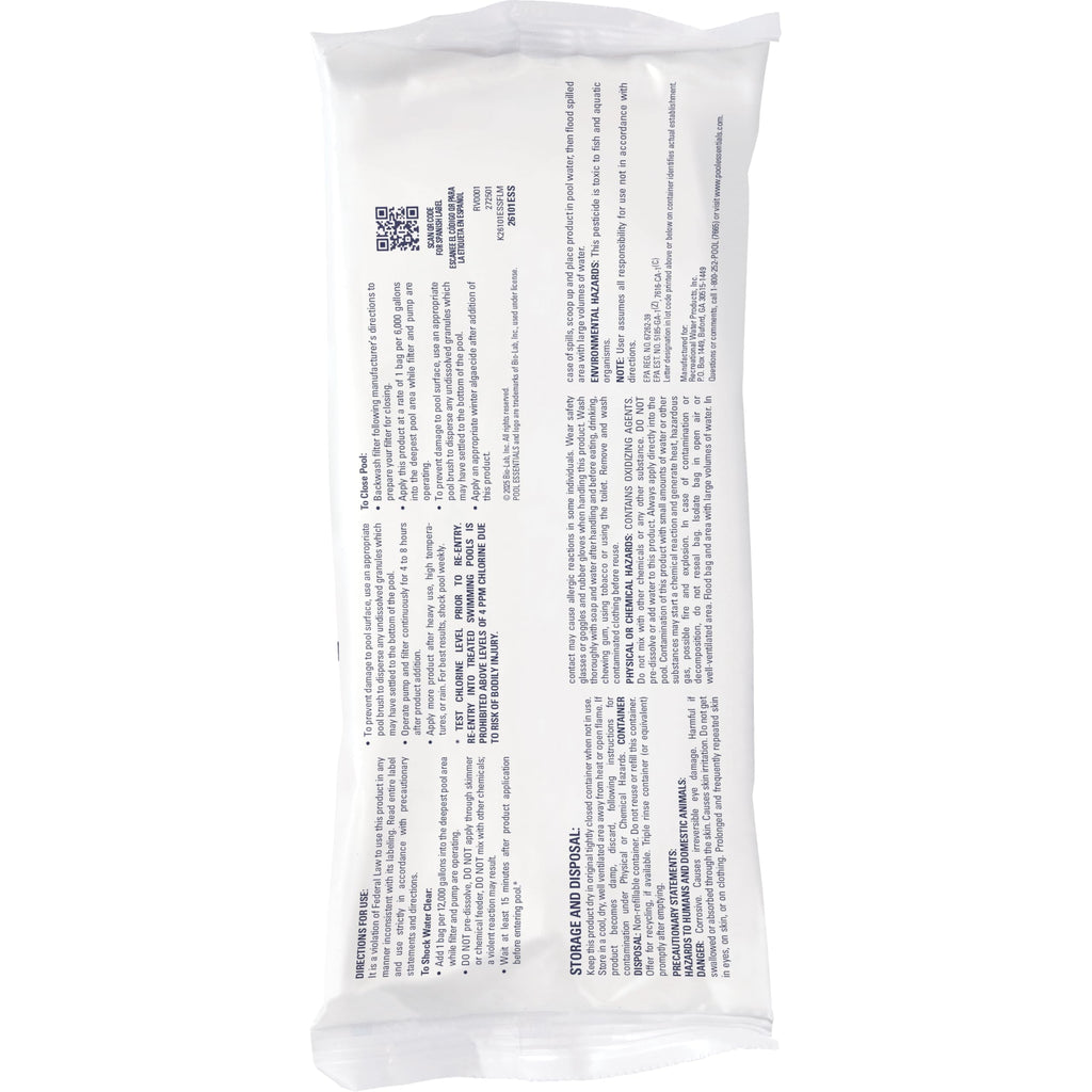 Pool Essentials® Shock Treatment, Clears Cloudy Water, Fast-Dissolving, 24-Pack, Granular