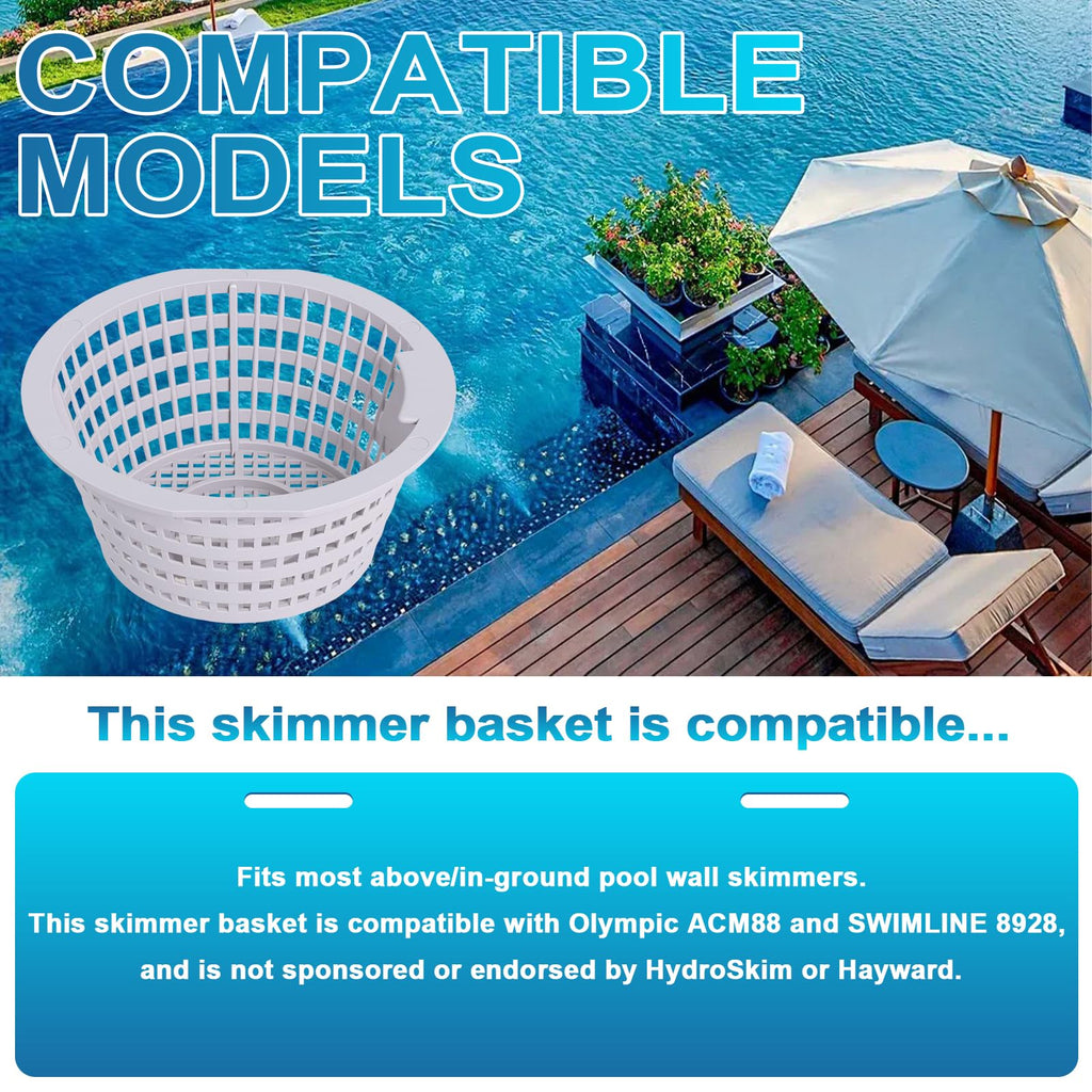 Podoy Pool 8928 Skimmer Basket for Above-Ground and In-Ground Swimming Pool Replacement Parts Compatible with Swimline Hydrotools 8928 Olympic ACM88 4-Pack