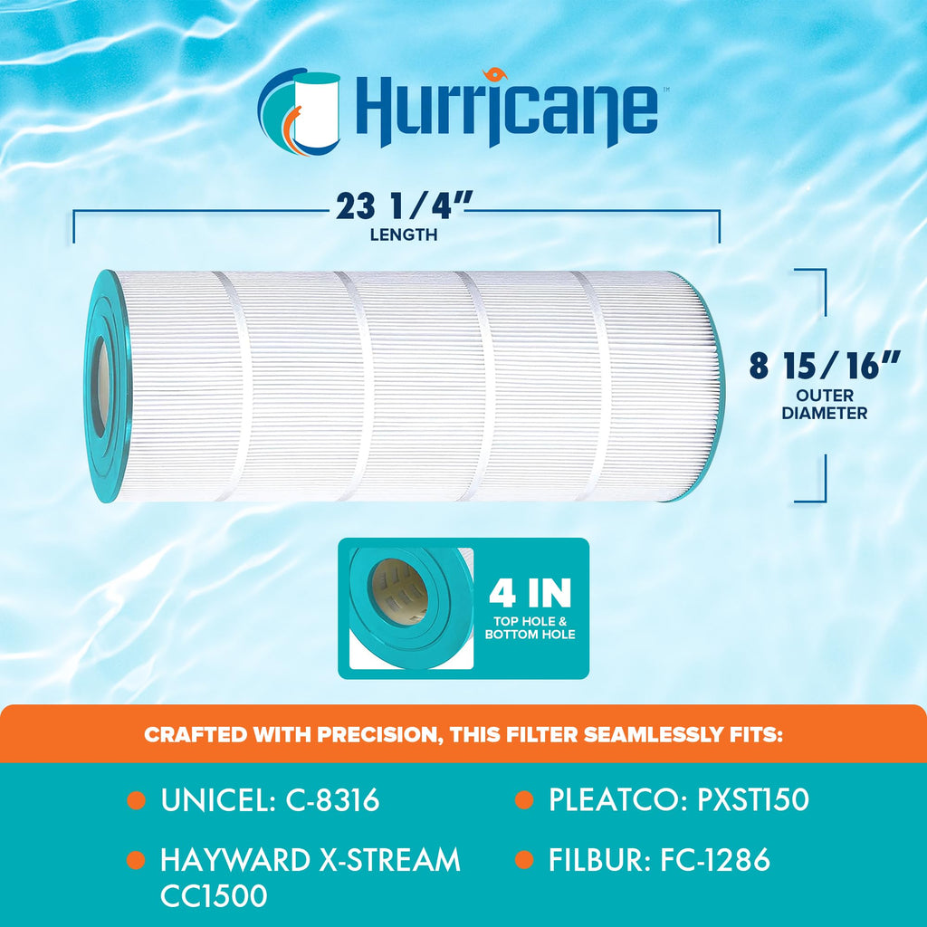 Hurricane Filters HF8316-01 Advanced Pool Filter Cartridge - Replacement for PXST150, Unicel C-8316, Filbur FC-1286, Hayward X-Stream CC1500