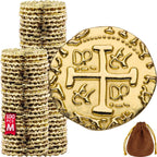 Leib Games Metal Pirate Coins - 100 Gold Treasure Coin Set, Metal Replica Spanish Doubloons for Halloween Pirate Party Decorations & Favors, Tokens, Toys, Cosplay - Pirate Treasure Chest, Size 7/8"