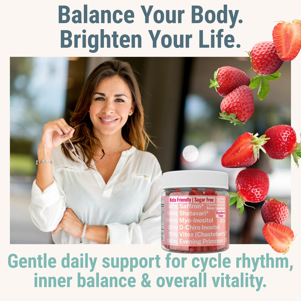 Evening Primrose Oil Vitex Chaste Tree Berry Saffron Threads Extract Shatavari Root Myo-Inositol & D-Chiro Inositol Gummies for Women Capsules Power Supplement Alt Organic Chasteberry Herb Myoinositol
