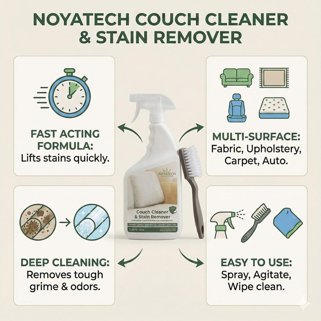 NOYATECH Couch Cleaner and Stain Remover Spray – Professional Strength, Multi-Surface Fabric and Upholstery Cleaner – Pet-Safe, Non-Toxic, Quick-Drying for Couches, Sofas & Car Interiors (combo)