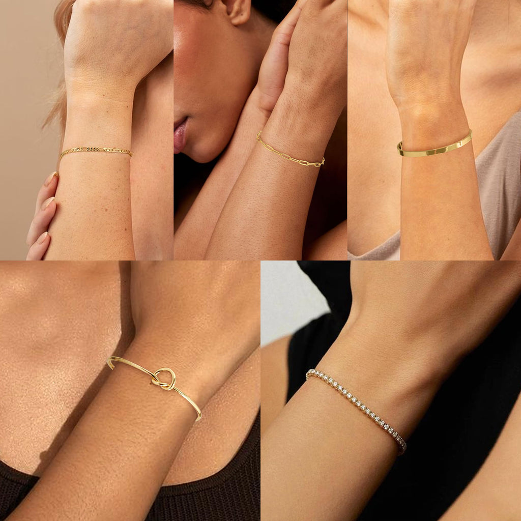 Dainty Non Tarnish Gold Bangle Cuff Tennis Bracelets for Women
