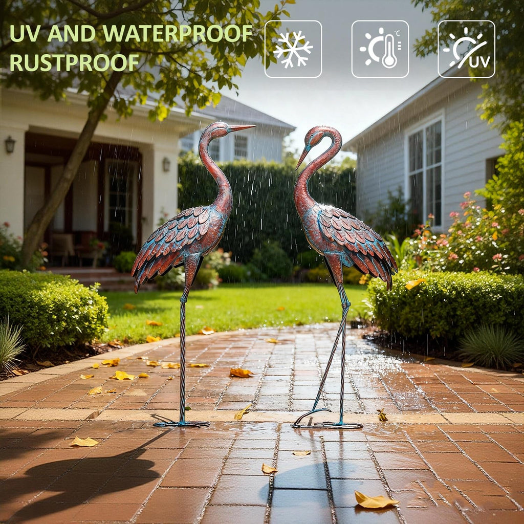 Kircust Outdoor Garden Patina Crane Statues Metal Heron Decoy Decor 48 Inch