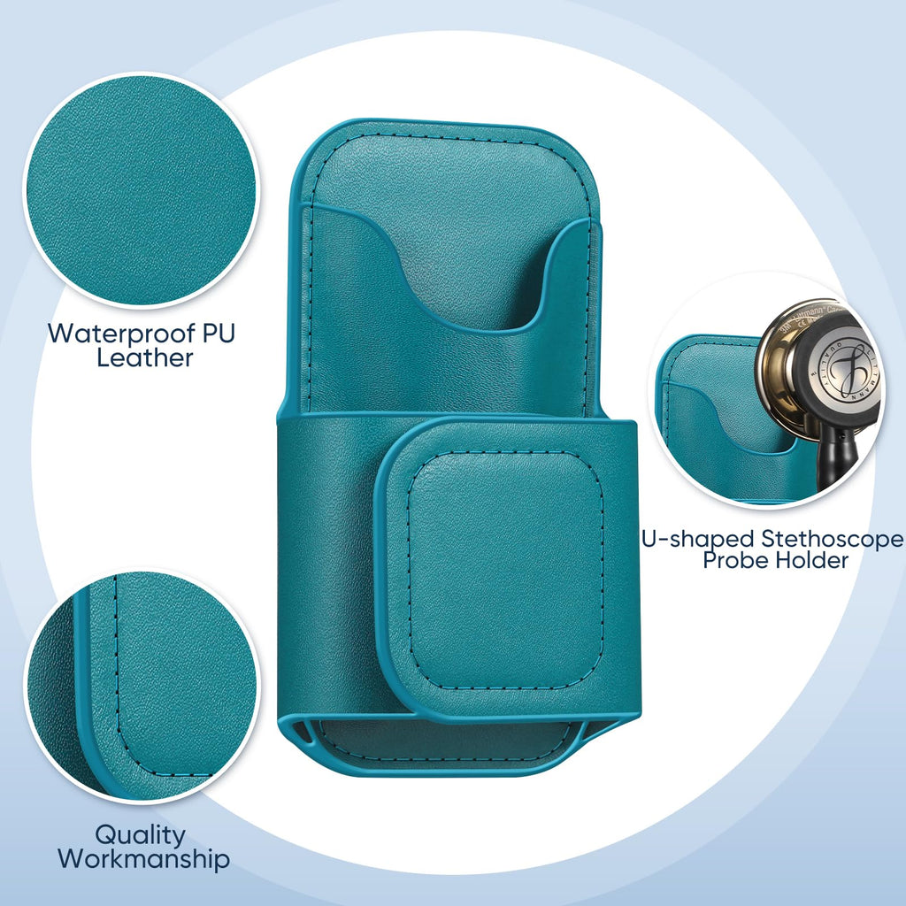 SKYREH Stethoscope Holder Clip, PU Leather Stethoscope Hip Holder Lightweight Portable Holster for Physicians, Nurses, EMT, Medical Nursing Students, for 3M Littmann & Most Stethoscope, Caribbean Blue