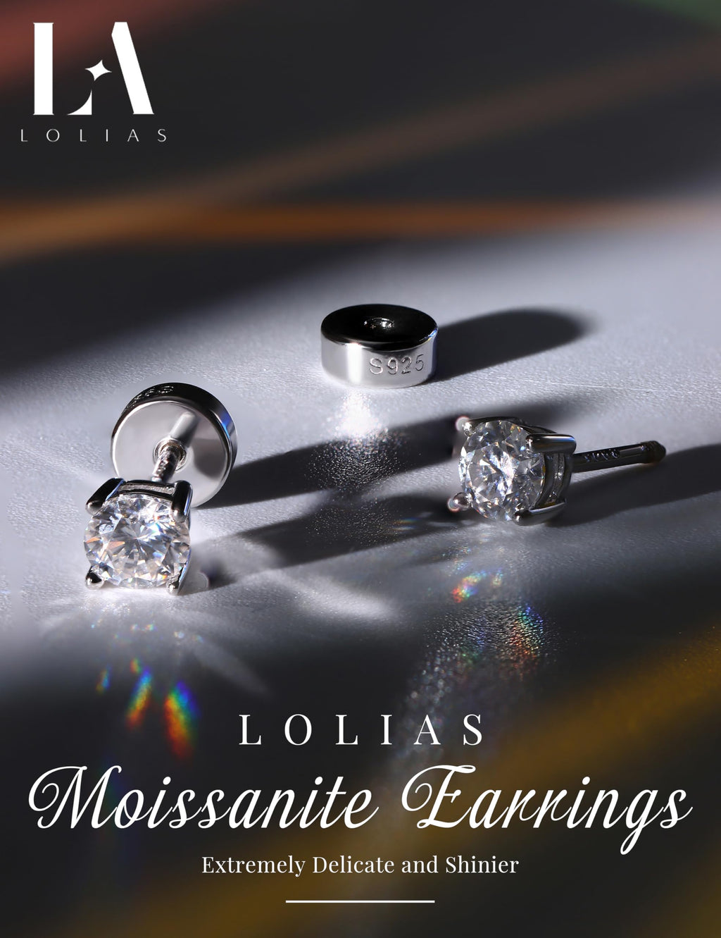 LOLIAS Moissanite Flat Back Earrings for Women Men 925 Sterling Silver Stud