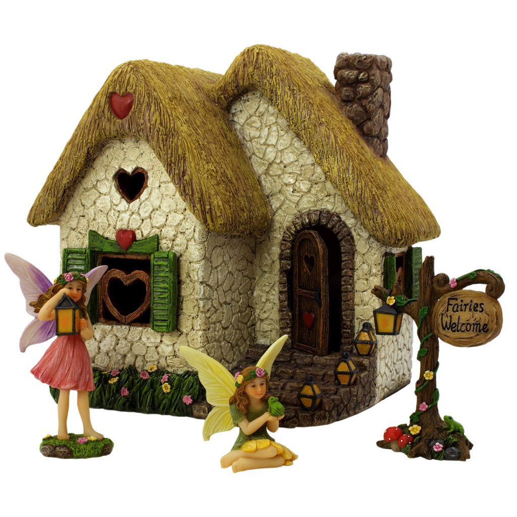 PRETMANNS Fairy House for Garden Outside Accessories Kit, 7" H, 4 Pieces