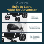 LUXE CARES 4 Wheel Foldable Pet Stroller - Lightweight Dogs and Cats Stroller Upto 50lbs with Mesh Canopy, Storage Basket and Cup Holder, Durable for Walks and Outings (Medium)