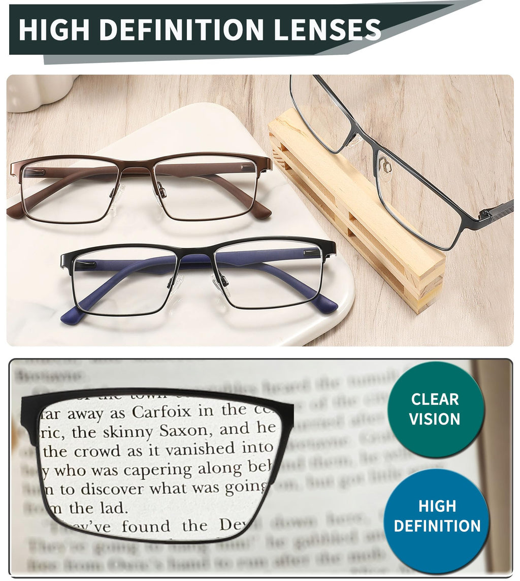 READITEASY 3 Pack Reading Glasses Men 1.0 Blue Light Blocking, Readers Men with Spring Hinge Reduce Eyestrain/UV/Dryness, Mens Reading Glasses 1.0+