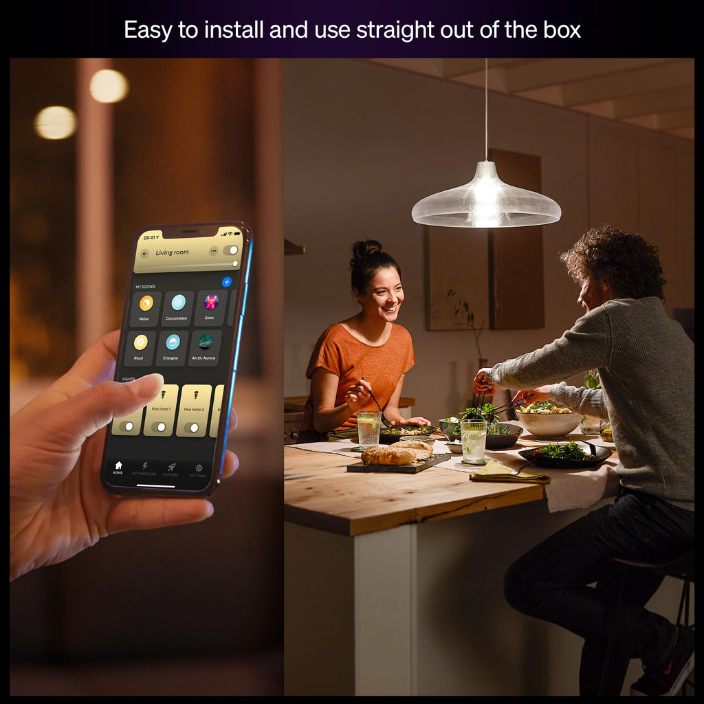 Philips Hue Smart LED A19 Bulb 2-Pack, Warm White Light 2700K, E26 Base, 9W, 810 Lumens, Dimmable, Works with Alexa, Google Assistant, and Apple Home