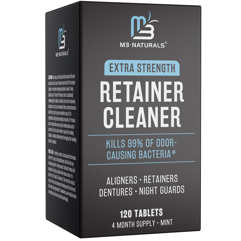 Retainer Cleanser Tablets Invisalign Cleaner, Removes Odors Discoloration Stains and Plaque 4 Month Supply Denture Cleansers Retainers Mouth Guards Denture Bath Mint by M3