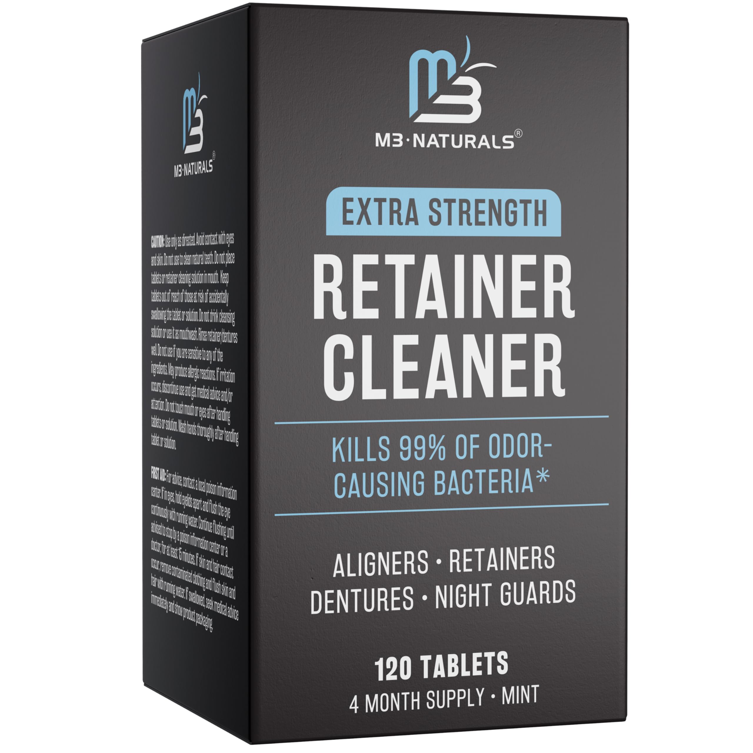 Retainer Cleanser Tablets Invisalign Cleaner, Removes Odors Discoloration Stains and Plaque 4 Month Supply Denture Cleansers Retainers Mouth Guards Denture Bath Mint by M3