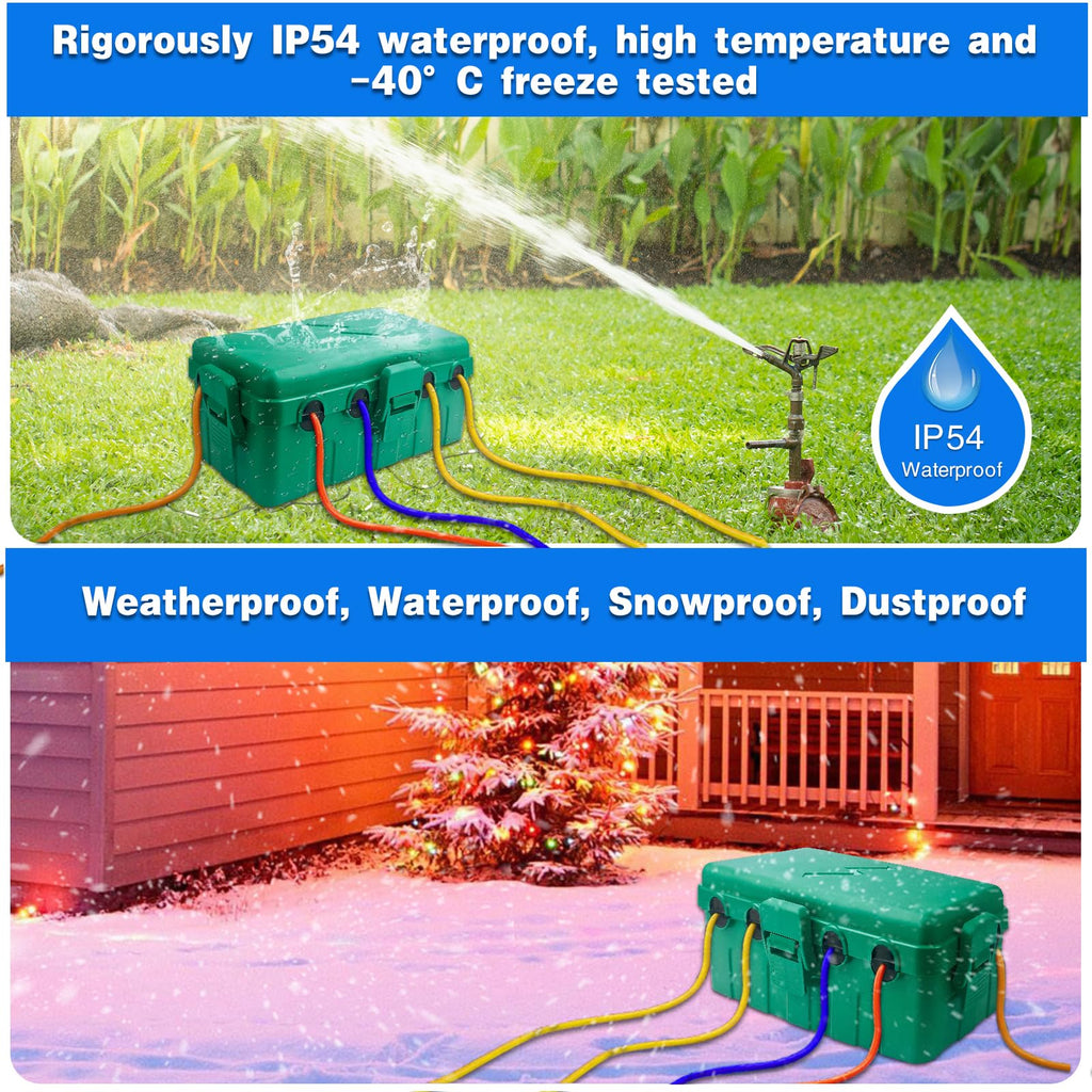 Hrensaw Medium Outdoor Electrical Box(10.6x5.5x4.5inch),IP54 Waterproof Extension Cord Cover w/6 Cable Entry,Weatherproof Connection Box Protect Power Strip,Timer,Plug,Holiday Lights,Green