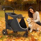 Magshion Pet Stroller for Medium Dogs w/Adjustable Handle, 3-Wheel Dog Cat Wagon w/Dual Entry, Rear Storage, Breathable Mesh, One-Foot Brake, Ideal for Large Pets up to 55 lbs, Black