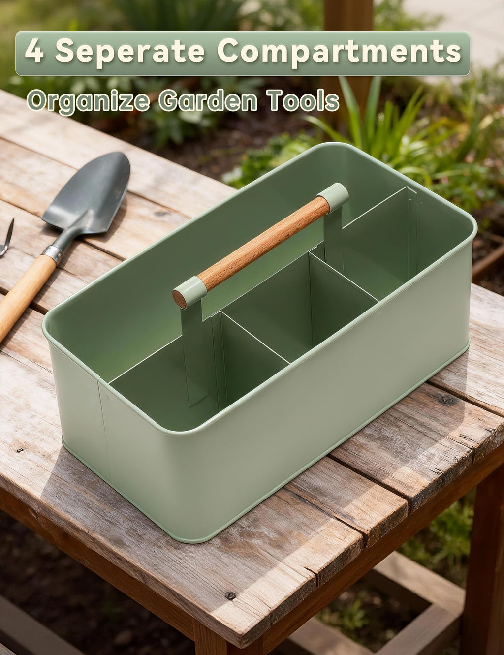 Candco Gardening Tool Caddy, Wooden Handle and 4 Compartments