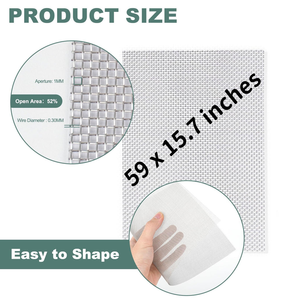 304 Stainless Steel Wire Mesh Screen, 15.7 X 59 Inches, 1mm Hole 20 Mesh