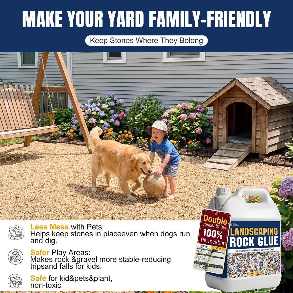 Teexpert Double Concentrated Rock Glue: 2 Gallon Stone Glue for Landscaping Fast-Dry Gravel Binder Long-Lasting Adhesive for Pea Rocks Stabilizer for Landscape Outdoor Yards Garden Patio