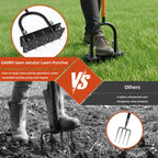 GAINO Manual Lawn Aerator Tool with 15 Spikes, 32"-35" Adjustable T-Handle Aerator for Lawn, Automatic Dirt Ejection Design, Heavy Duty Yard Grass Aerator for Soil Compaction, Black & Orange