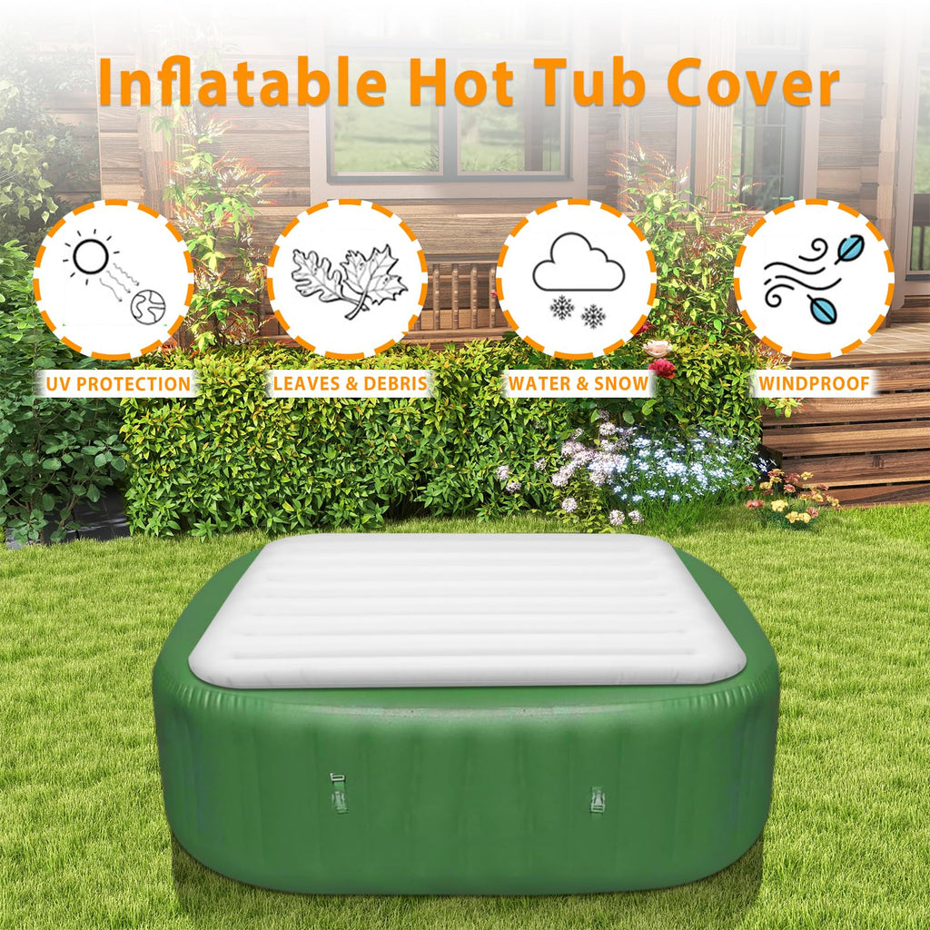 Ketofa Inflatable Hot Tub Cover for Square Hot Tub Spa Cushion Support, Universal 57x57in Inflatable Cover Square Top Lid, Dustproof Rainproof Insulated Energy Saving Lid，Spa Covers for Hot Tub