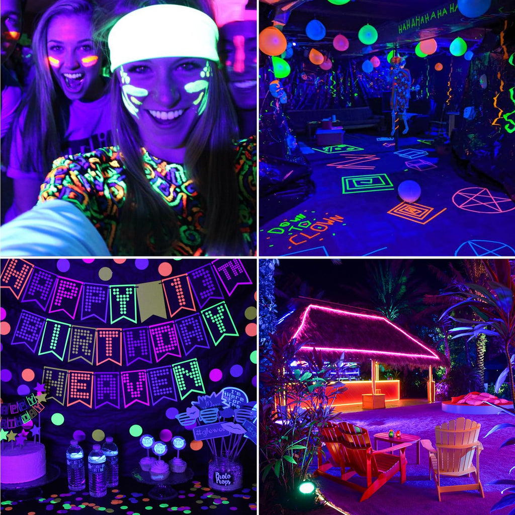 2 Pack 300W Black Lights, Blacklight Flood Light with Plug and Switch,for Glow Party, Black Light Party, Halloween, Body Paint, Neon Glow, Fluorescent Poster, Stage Lighting