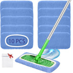 Reusable Mop Pads Compatible with Swiffer Sweeper Mop, Microfiber Dry Sweeping Cloths & Machine Washable Wet Pads Refill for Use on All Sealed Floors - Stone, Hardwood, Laminate & Tile (10 Blue)