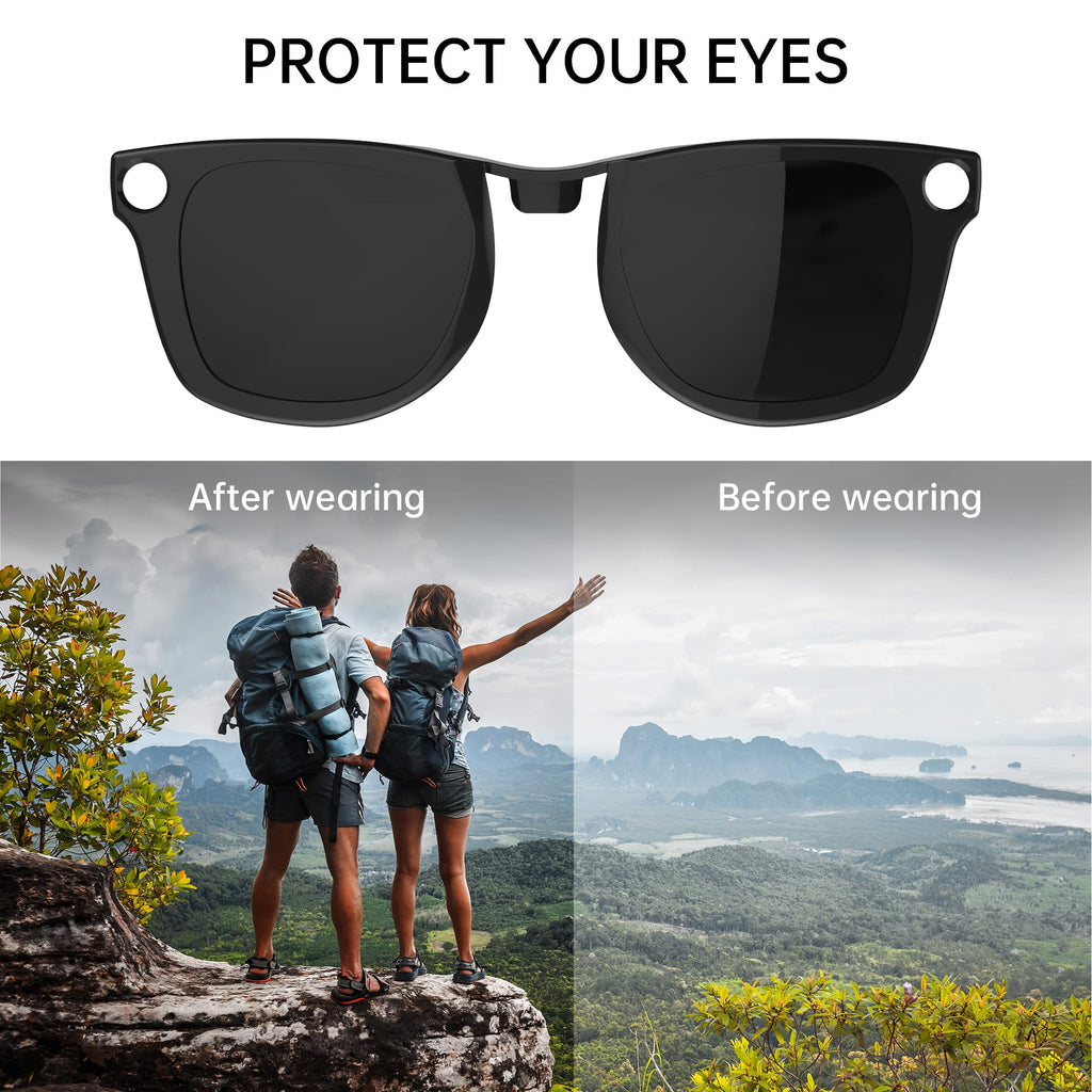 HIBLOKS 2Pcs Polarized Clip for Ray-Ban Meta Wayfarer RW4006 & Gen 2 RW4012 Regular (50-22), Shiny Black Frame Discoloration Clip for RayBan Meta Gen 2 Protect Your Eyes, (Black+Brown)
