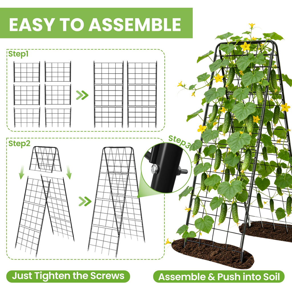 Garden Trellis for Cucumbers, 50 x 16 Inch Adjustable A-Frame Plant Support for Climbing Plants Outdoor, Vegetable, Flowers, Heavy Duty 1cm Metal Vegetable Trellis for Backyard, Raised Bed, Patio