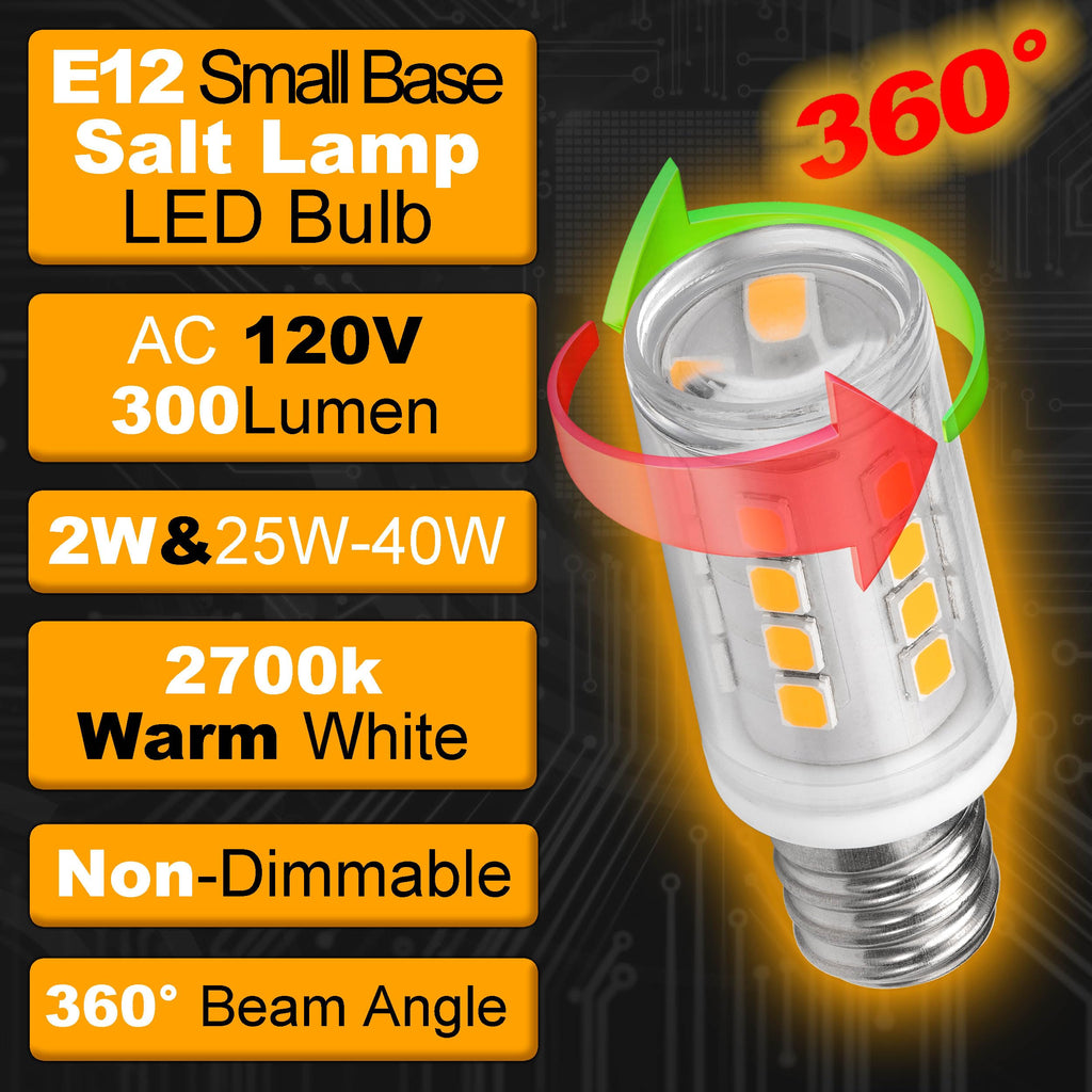 Hylroe E12 LED Night Light Bulb 25W-40W Replacement AC120V 2W 2700K Warm White Candelabra Base E12 C7 for Himalayan Salt Lamp Dryer Refrigerators Decoration Christmas Lighting Bulb, 300lm, 4 Pack
