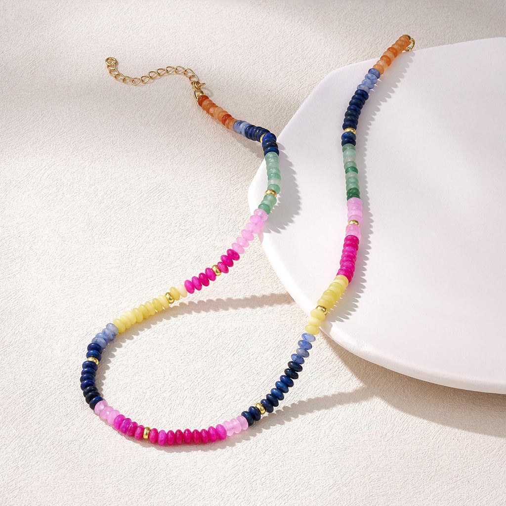 KELORIS PATH Beaded Necklace for Women, Colorful Gemstone Choker for Summer(05)