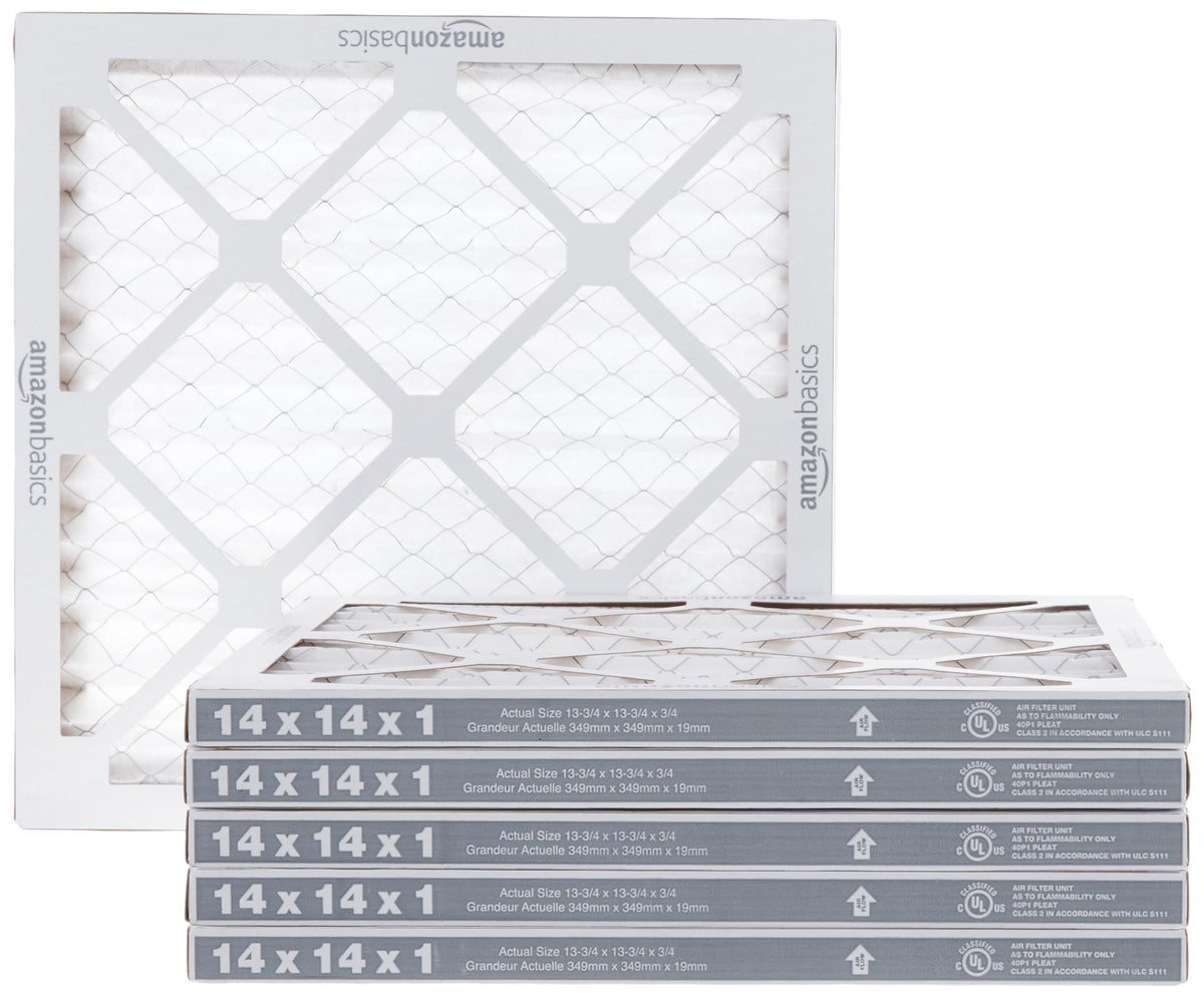 Amazon Basics 14x14x1 Air Filter, MERV 8 AC Furnace Filters, Allergen Control , Electrostatic, Air Cleaning, 6-Pack (Actual Size: 13.75" x 13.75" x 0.75")