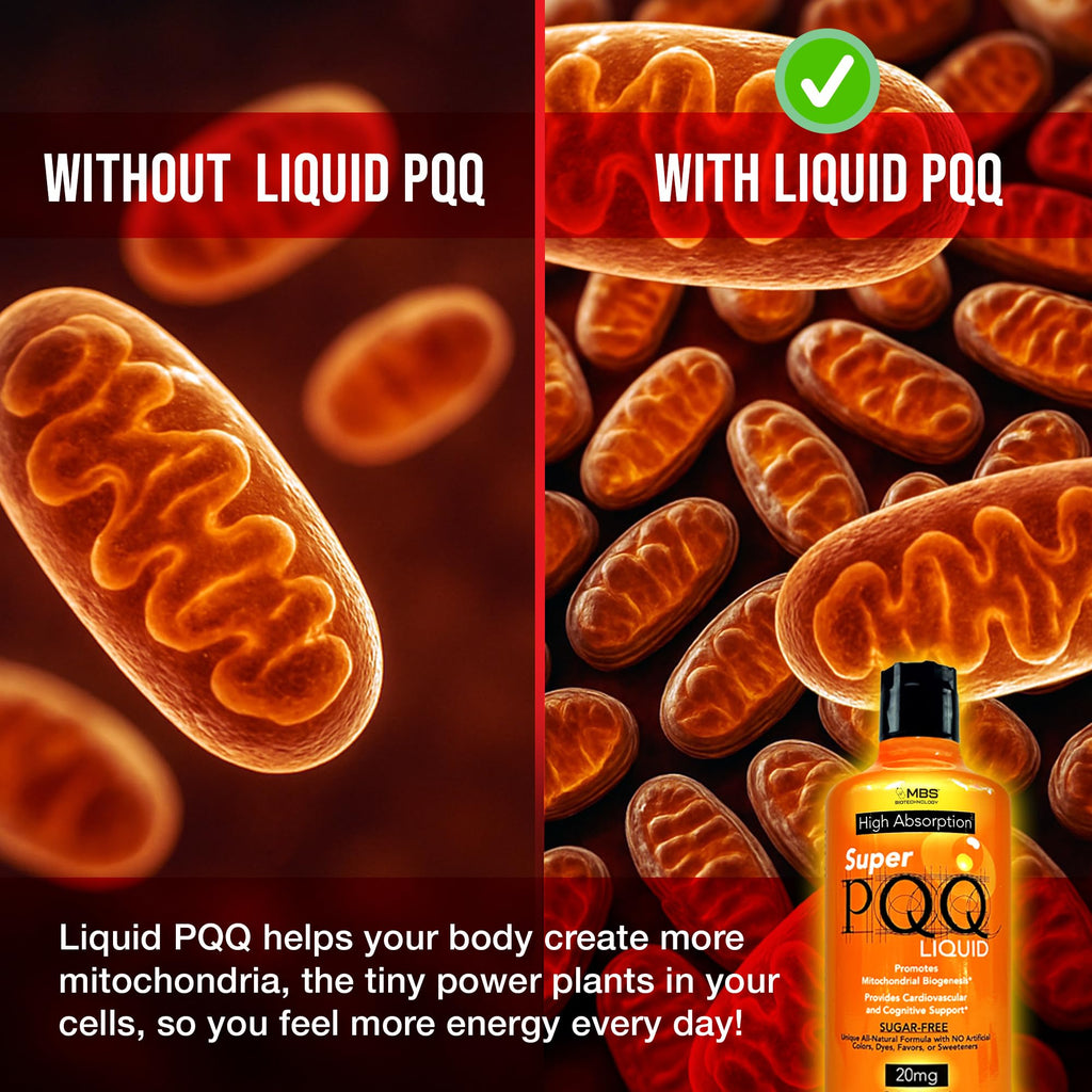 MBS Biotechnology - Super PQQ Liquid - Highly Absorbable Pyrroloquinoline Quinone 20 Milligram, Best Liquid PQQ for Mitochondrial Biogenesis, Supports Heart Health, Cognitive Function and Mental Focus