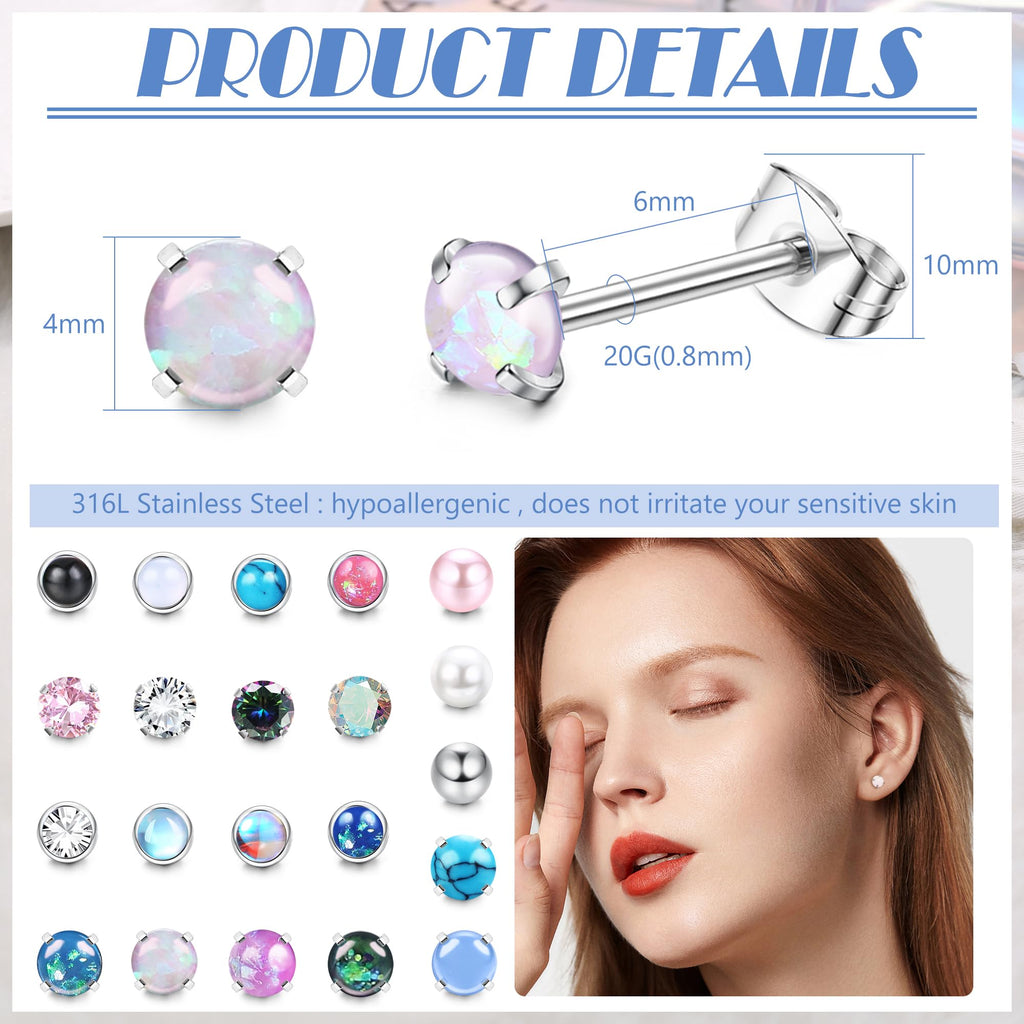 YADOCA 21 Pairs Hypoallergenic Surgical Steel Stud Earrings for Women Men
