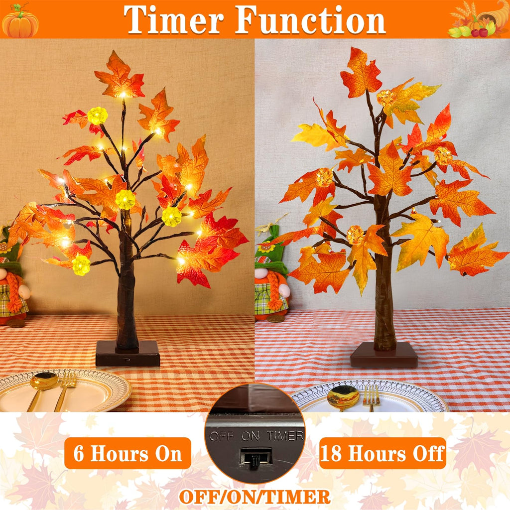 TURNMEON Fall Decor 2 Pack 18 Inch Prelit Fall Maple Tree 48 LEDs Timer