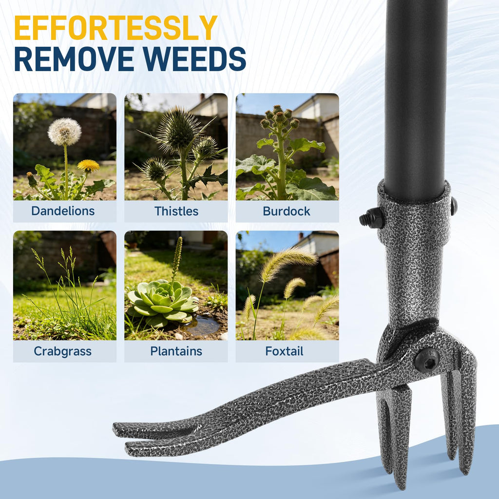 Niulight Stand Up Weed Puller Tool, 46" Adjustable Long Handle with 4-Claw Steel Head, Heavy Duty Weeder for Effortless Root Removal, No Bending or Kneeling