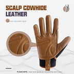HANDLANDY Leather Work Gloves Mens & Women, Utility Safety Mechanic Working Gloves Touch Screen, Flexible Breathable Yard Work Gloves (XL, Brown-Cowhide Palm)