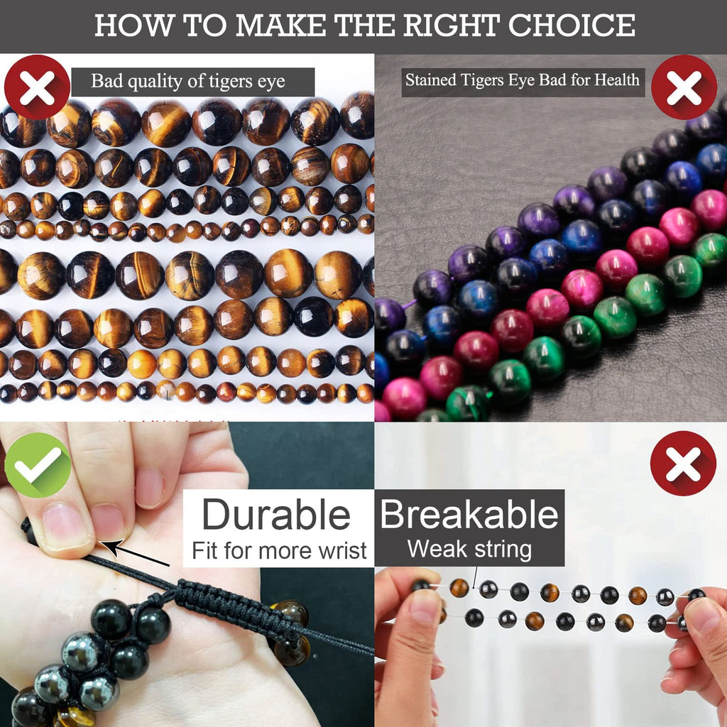 HASKARE Triple Protection Bracelet for Men - Genuine Tigers Eye Black Obsidian Hematite 8mm Natural Stone Beads Stretchy Healing Crystal Jewelry, Anxiety Relief Energy, Ideal for Dad Husband Christmas Birthday