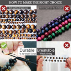 HASKARE Triple Protection Bracelet for Men - Genuine Tigers Eye Black Obsidian Hematite 8mm Natural Stone Beads Stretchy Healing Crystal Jewelry, Anxiety Relief Energy, Ideal for Dad Husband Christmas Birthday