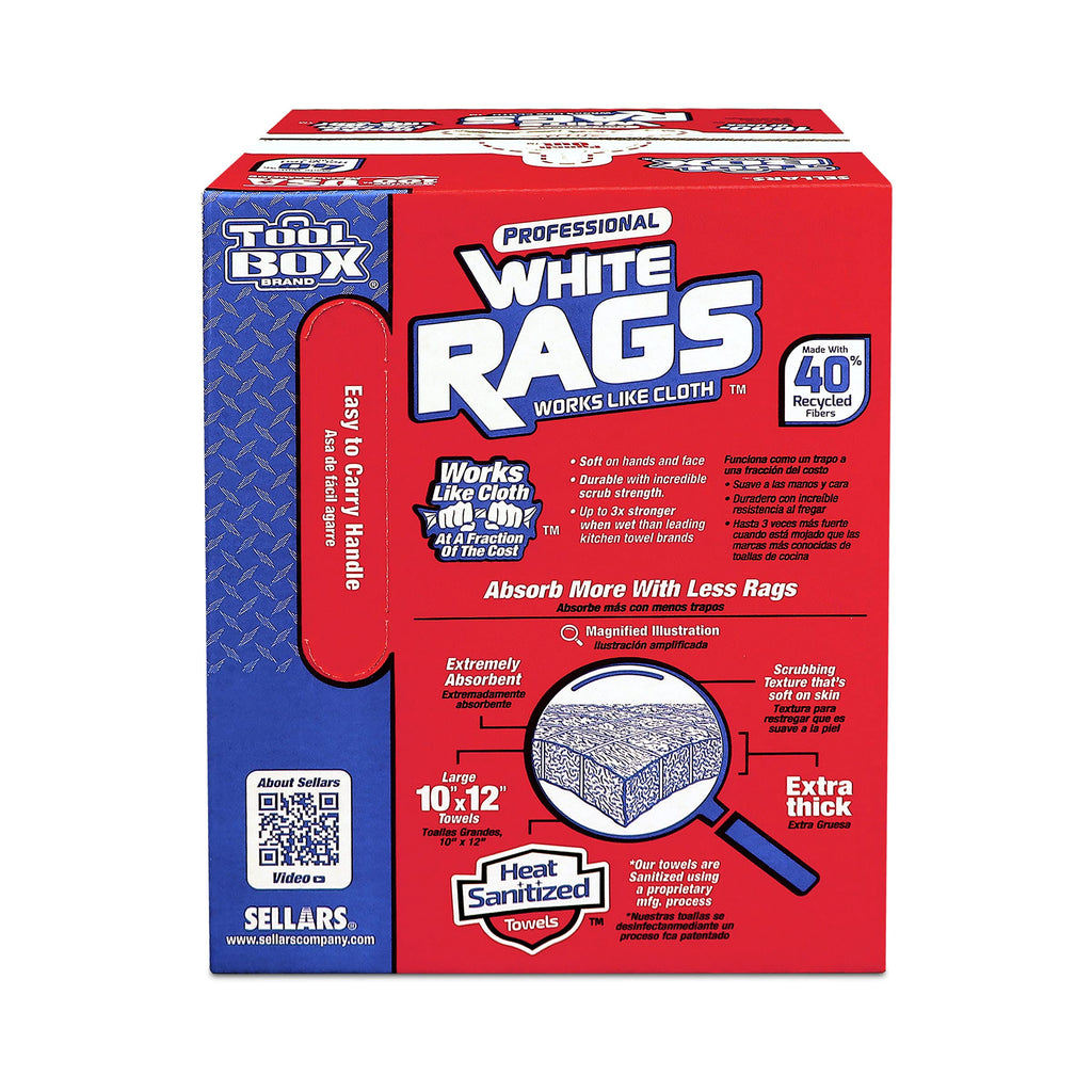 Sellars 58202 ToolBox White Rags Box, 10" x 12" (6 Boxes of 200 Sheets)