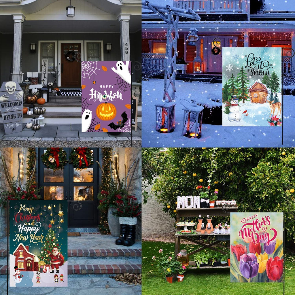 CDLong Seasonal Garden Flag Set of 12, Double Sided 12 x 18 Inch Yard Flags