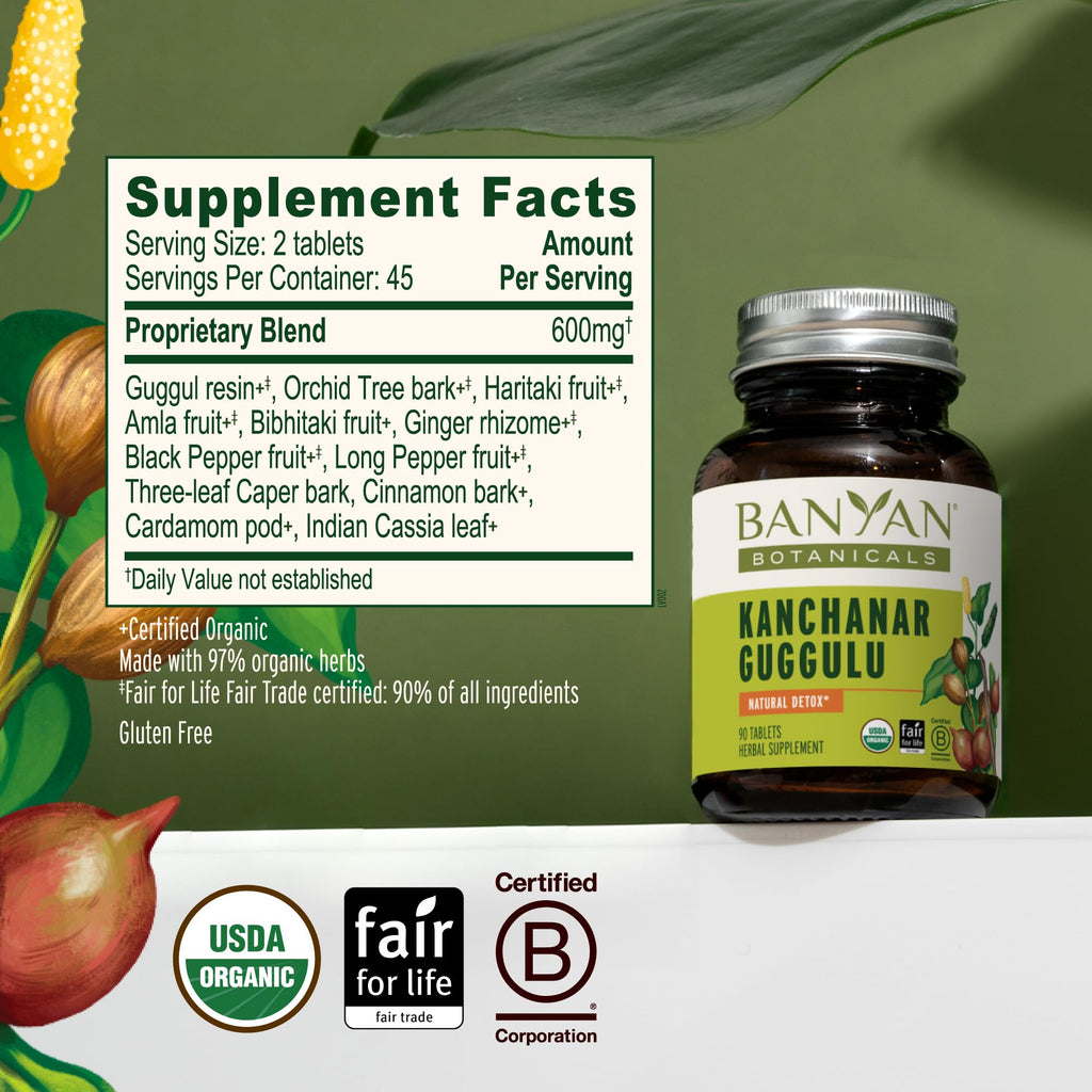 Banyan Botanicals Kanchanar Guggulu Tablets – Organic Lymph Supplement with Guggulu Resin – Promotes the Healthy Elimination of Natural Toxins* – 90 Tablets – Non-GMO Sustainably Sourced Vegan